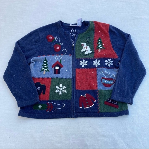 CROFT & BARROW | Winter Sweater Zip Knit Jacket with Snowflake - Picture 1 of 16